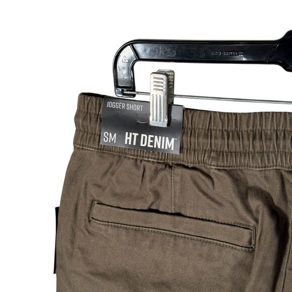 Hot Topic NWT Men's Small HT Denim Brown Jogger Shorts Drawstring Raw Hem - Picture 10 of 11